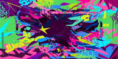 Sci-fi Futuristic Metaverse Cyber Colorful Abstract Urban Street Art Graffiti Style Vector Illustration Template Background