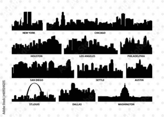 Cities Of USA Silhouette, USA City Svg, New York Svg, Chicago, Los Angeles, USA City Bundle, SB00022