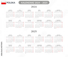 Kalendarz skrócony na rok 2024 2025. Polski język. Polska. Święta długie weekendy