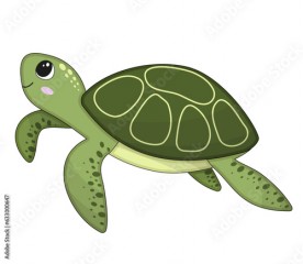 Vector illustration of cartoon cute happy turtle for design element. Funny sea animal on a white background.