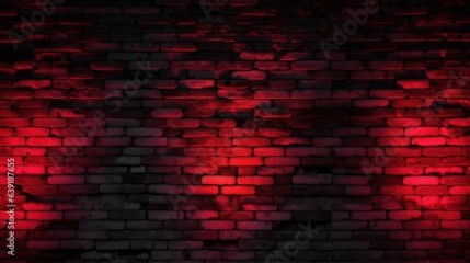 A striking urban composition featuring a black brick texture wall adorned with vibrant red neon lighting, evoking a sense of modern grunge and urban aesthetics
