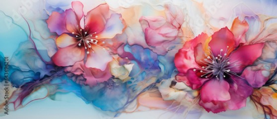 Kolorowe kwiaty - piękne tło 3d, malowane farbami i atramentem alkoholowym.