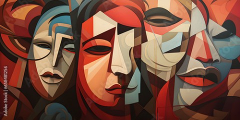 Cubism art background of woman face