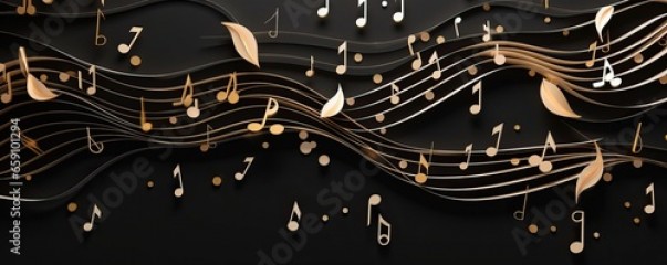 golden musical notes on a black background,luxury 3d music notes background 