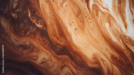 Cappuccino and milk foam close up view. Generative AI image.