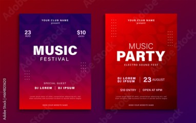 Music festival poster. Dynamic colorful music cover design. Music party flyer with abstract gradient shapes. Vector illustration