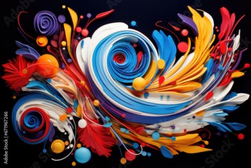 a decorative arrangement of colorful swirls surrounding an abstract white background