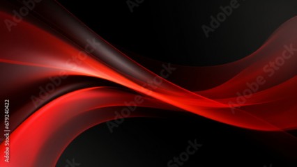 Abstract red black waves design with smooth curves and soft shadows on clean modern background. Fluid gradient motion of dynamic lines on minimal backdrop