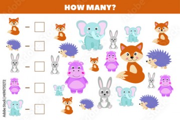 How many animals are there in the picture.Count the number of animals. Math game for children. Puzzle, educational game for children.
