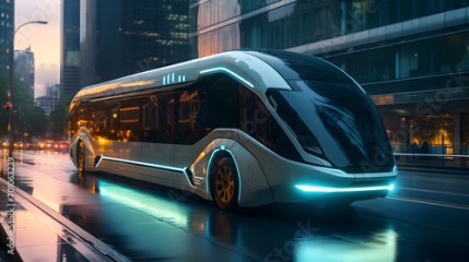 electric bus on the city highway, sport car, realistic, ultra HD, detailed, 8k