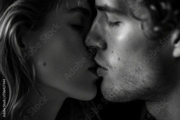 A romantic moment captured as a man and woman share a passionate kiss. Perfect for illustrating love, relationships, and intimacy