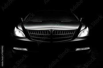 Luxury car on a dark background, Black and white