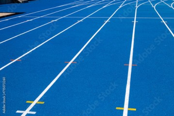 Blue treadmill for running in the stadium