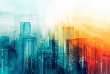 Abstract city building skyline metropolitan area in contemporary color style and futuristic effects. Real estate and property development. Innovative architecture and engineering concept.
