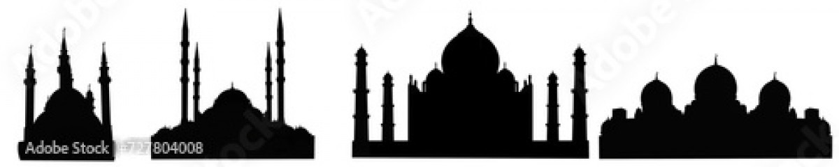 Black silhouette of mosque. Muslim symbol for Ramadan mosque silhouette. Muslim graphic design mosque for ramadan, eid al fitr, eid mubarak.