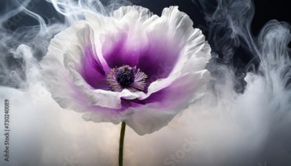 Abstrakcyjny kwiat maku w dymie, biel i fiolet