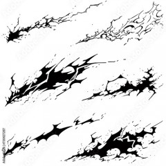 set of drawing line art comic manga effect lightning power thunder, isolate with white background generate AI