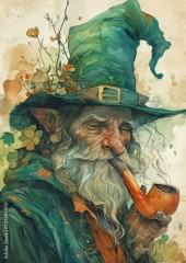 St. Patricks Day Greeting card of Leprechaun with Pipe. Leprechaun with Pipe illustration. St. Patrick's Day Cards & Greetings.