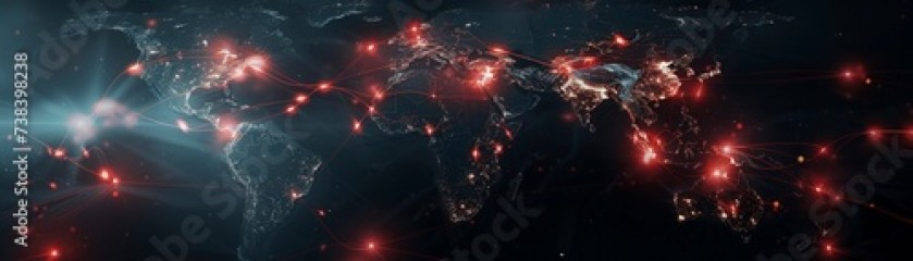 Global Cyber Attack Storm, a dark world map with red lightning bolts striking critical infrastructure, generative AI