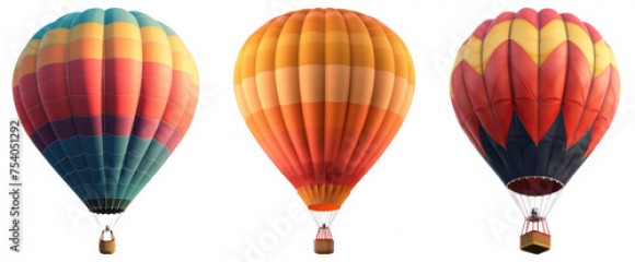 set of three hot air balloon on transparent background