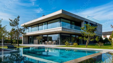 Luxurious villa in a modern and minimalist style with a large garden and swimming pool