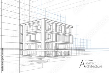 3D illustration abstract building out-line drawing of imagination architecture building construction design.