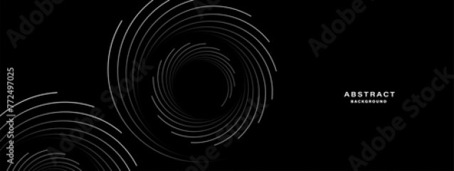 Black abstract background with spiral shapes. Technology futuristic template. Vector illustration. 