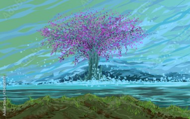 Big pink tree - digital painting