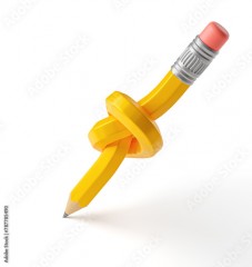 Pencil knot. The pencil is tied in a knot. Isolated on white background. 3d render