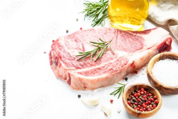 Beef steak Ribeye steak raw marble meat close-up.