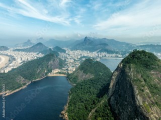 Aerial view of Sugarloaf Mountain with beautiful panorama of Rio de Janeiro