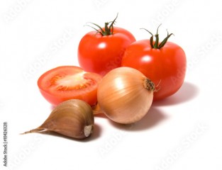 tomato and onion isolated on white background