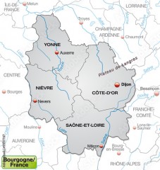 Landkarte von Bourgogne mit Departements