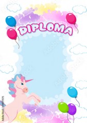 Diploma for children with pony and balloons