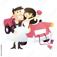 Cartoon Just Married Wedding Couple