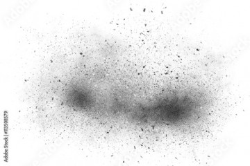 Black abstract powder explosion on a white background
