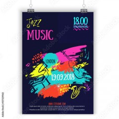 Jazz Music poster, ticket or program. Hand drawn illustration with brush strokes for jazz festival.
