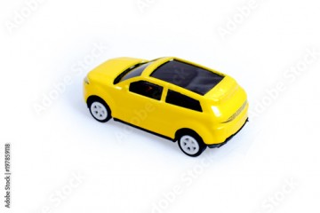Toy car sedan suv yellow car for kid children on white background 