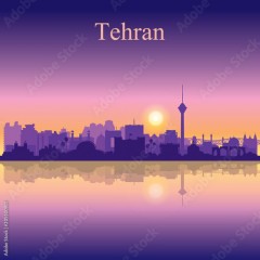 Tehran city silhouette on sunset background