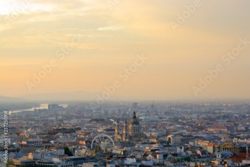 Budapest panoramic view featuring St. Stephen's Basilica at sunset