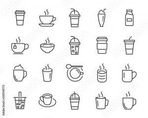 set of coffee icons, such as tea, drinks, cocoa, cup, cafe