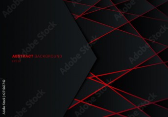 Abstract template black geometric polygon on red laser light neon futuristic technology design concept background with space for text.