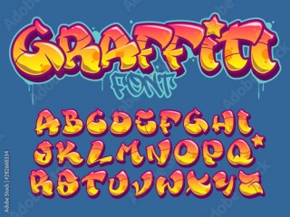 Graffiti style font. Orange and yellow colors vector alphabet