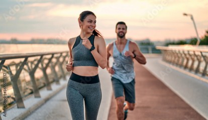 Couple doing sport on the street