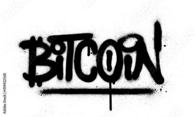graffiti bitcoin word sprayed in black over white