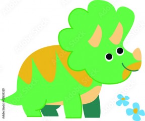 Dinosaur clipart green triceratops. Vector illustration in cartoon style.