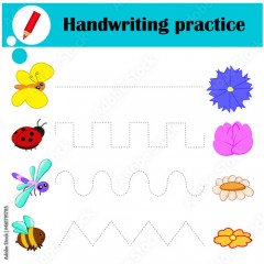 Educational game for children to practice writing. Insects butterfly, dragonfly, ladybug, bumblebee