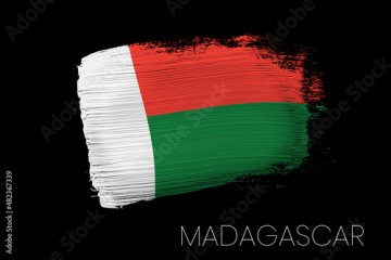 Grunge brush stroke with Madagascar national flag. Watercolor painting flag of Madagascar. Symbol, poster, banner of the national flag. Style watercolor drawing.