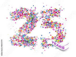 25 birthday text years colorful confetti