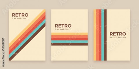 70s retro stripes cover, flyer and poster background design set